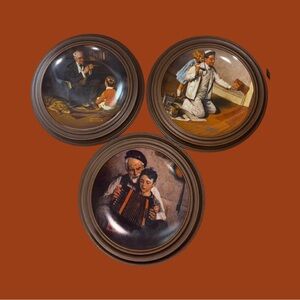 VINTAGE Early Eighties NORMAN ROCKWELL Collector Plates Framed Set of 3 Knowles!